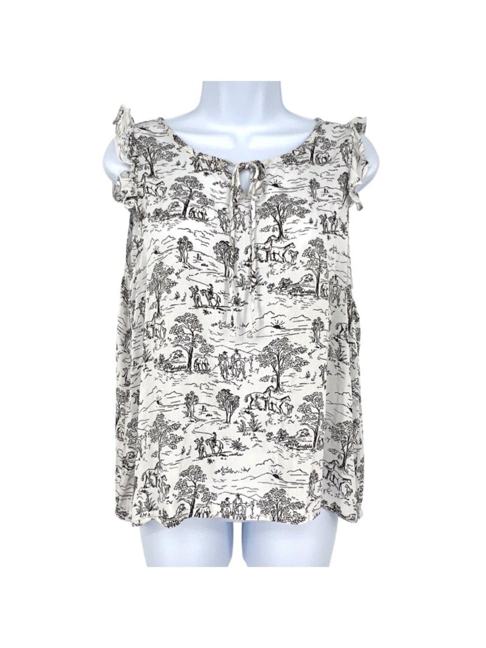 Roper Horse Cowboy Cowgirl Westerncore Toile Top Black White Size Medium
